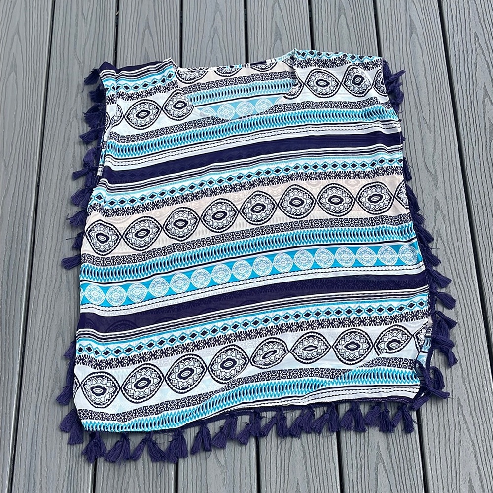 Purple and Blue Patterned Sheer Poncho